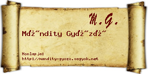 Mándity Győző névjegykártya